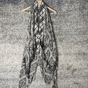 Free‎ People Shirt Womens Small Black Halter Hanky Hem Paisley Floral Patchwork